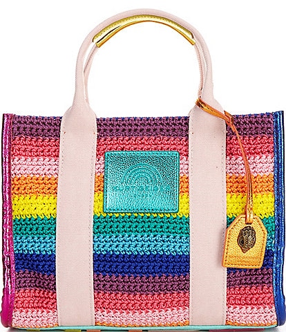 Kurt Geiger London Crochet Small Southbank Stripe Rainbow Pattern Tote Bag