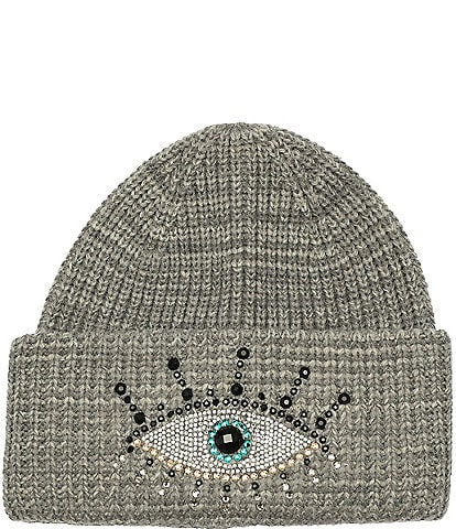 Kurt Geiger London Crystal Detailed Evil Eye Knit Beanie