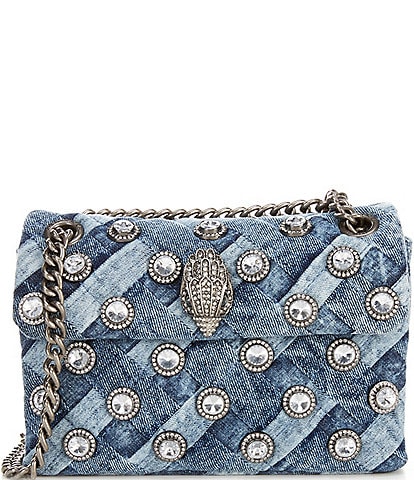 Kurt Geiger London Denim Crystal Embellished Mini Kensington Crossbody Bag