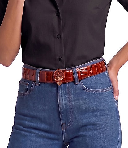 Kurt Geiger London Eagle Crocodile-Embossed Leather Belt