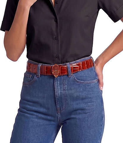 Kurt Geiger London Eagle Crocodile-Embossed Leather Belt