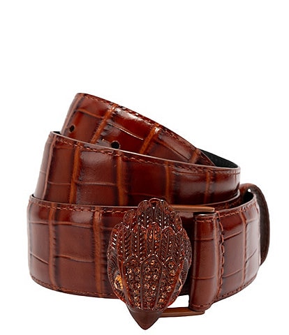 Kurt Geiger London Eagle Crocodile-Embossed Leather Belt