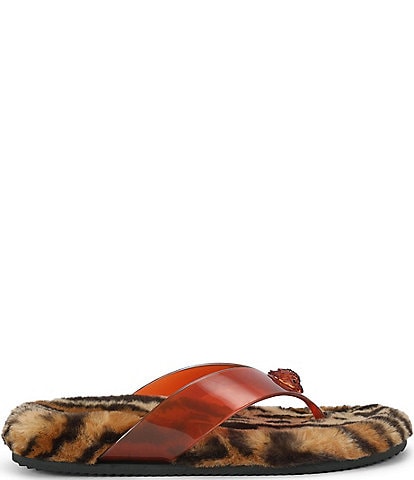 Kurt Geiger London Eagle Leopard Furry Jelly Pool Flip Flops