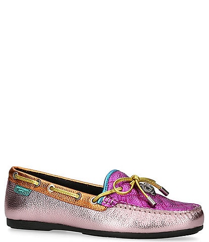 Kurt Geiger London Eagle Quilted Leather Rainbow Metallic Bow Detail Slip-On Moccasins