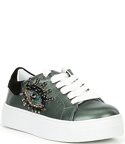 Kurt Geiger London Girls' Mini Laney Eye Embellished Metallic Leather Sneakers (Toddler)