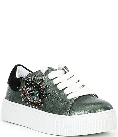 Kurt Geiger London Girls' Mini Laney Eye Embellished Metallic Leather Sneakers (Youth)