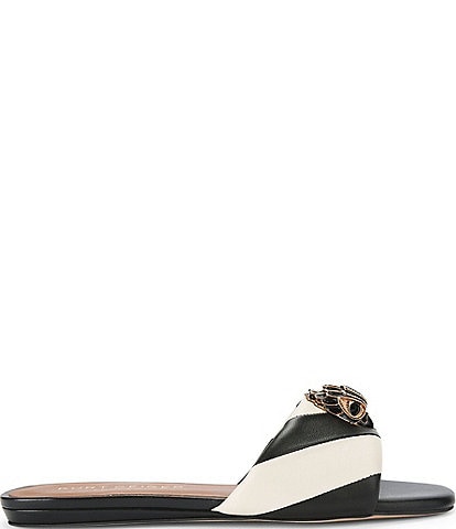 Kurt Geiger London Kensington Flat Slip On Leather Stripe Sandals