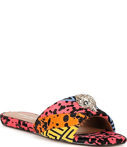 Kurt Geiger London Kensington Leather Animal Print Slide Sandals