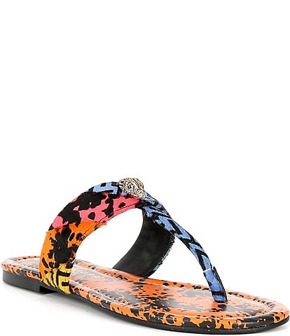 Kurt Geiger London Kensington Leather Animal Print T-Bar Sandals