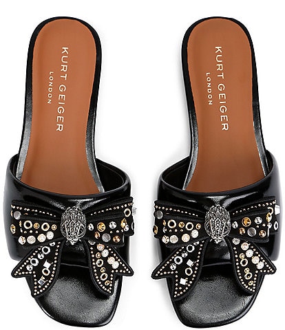 Kurt Geiger London Kensington Leather Bow Flat Slide Sandals