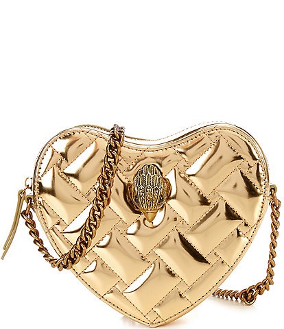 Kurt Geiger London Metallic Kensington Leather Gold Drench Heart Crossbody Bag