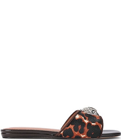Kurt Geiger London Kensington Leopard Eagle Ornament Flat Slip On Sandals