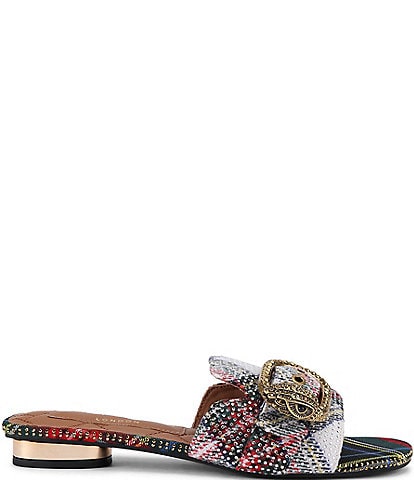 Kurt Geiger London Mayfair Eagle Buckle Embellished Plaid Slide Sandals