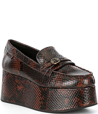 Kurt Geiger London Mayfair Snake Print Leather Platform Loafers