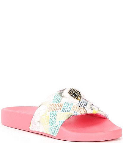 Kurt Geiger London Meena Quilted Floral Eagle Head Pool Slide Sandals