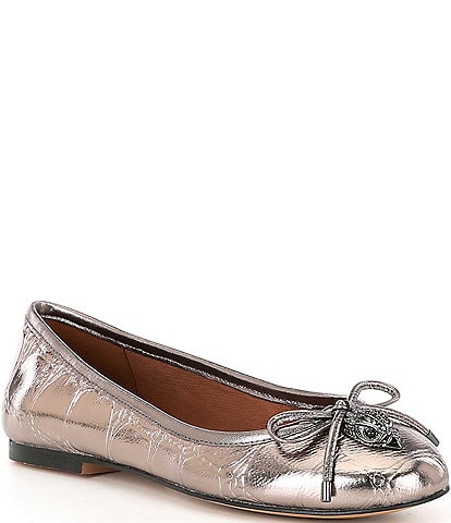 Kurt Geiger London Metallic Crinkle Leather Eagle Bow Ballerina Flats