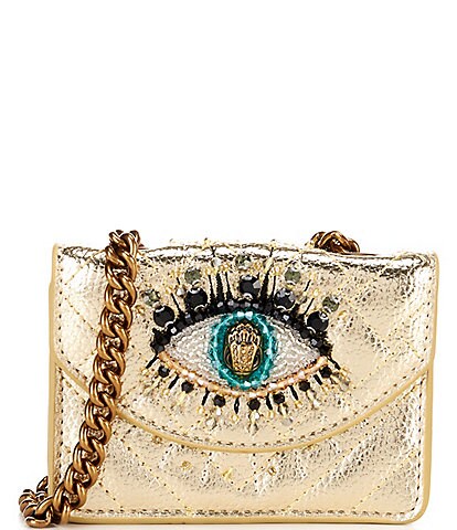 Kurt Geiger London Micro Kensington Embellished Rhinestone Eye Gold Metallic Vegan Leather Crossbody Bag