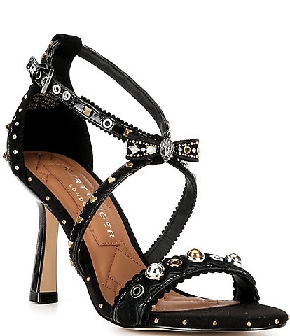 Kurt Geiger London Mini Bow Studded Eyelet Leather Dress Sandals