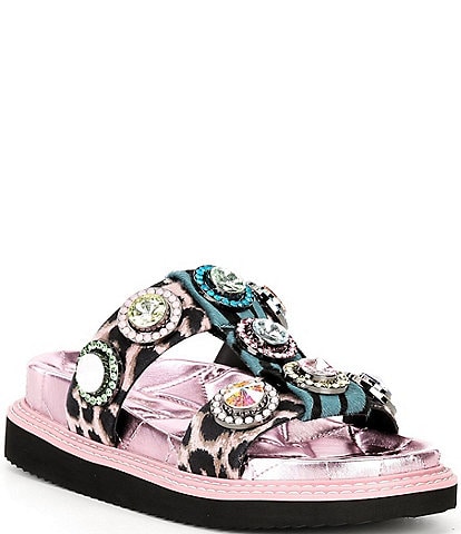 Kurt Geiger London Orson Crystal Jewel Embellished Animal Multi Slide Sandals