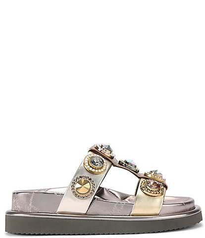Kurt Geiger London Orson Crystal Jewel Metallic Leather Slide Sandals