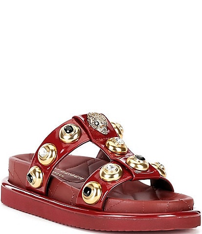 Kurt Geiger London Orson Studded Jewel Embellished Patent Leather Slide Sandals