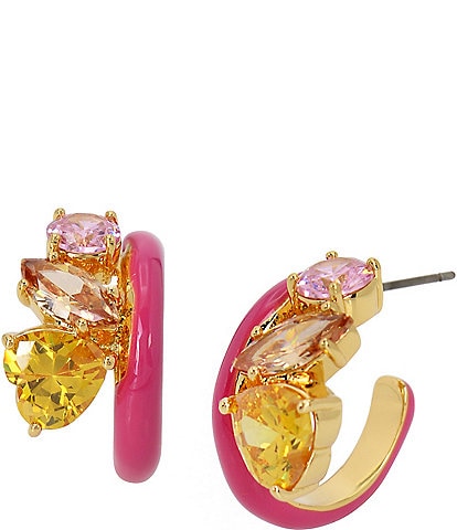 Kurt Geiger London Pink Crystal Gem Enamel Hoop Earrings
