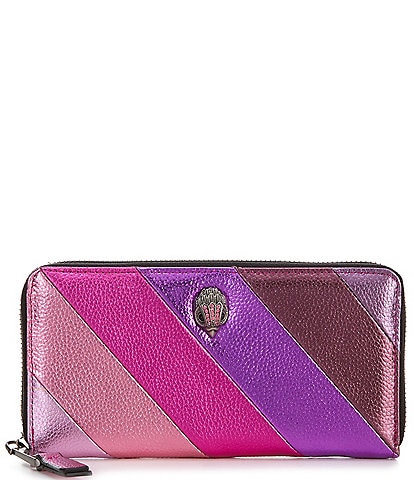 Kurt Geiger London Pink Stripe Zip Around Metallic Leather Wallet