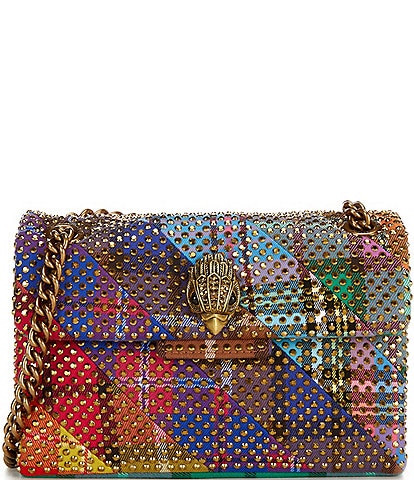 Kurt Geiger London Plaid Fabric Mini Kensington Rhinestone Embellished Shoulder Bag