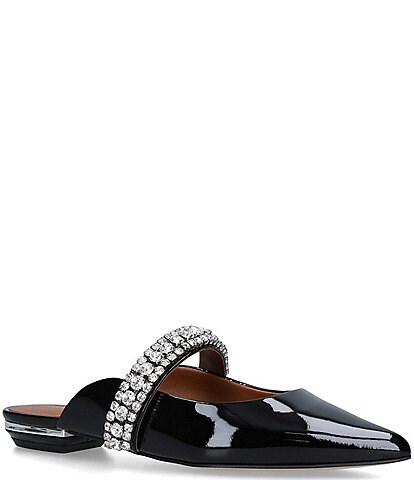 Kurt Geiger London Princely Patent Leather Crystal Strap Pointed Toe Mules
