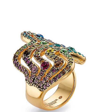 Kurt Geiger London Rainbow Wave Rhinestone Cocktail Ring