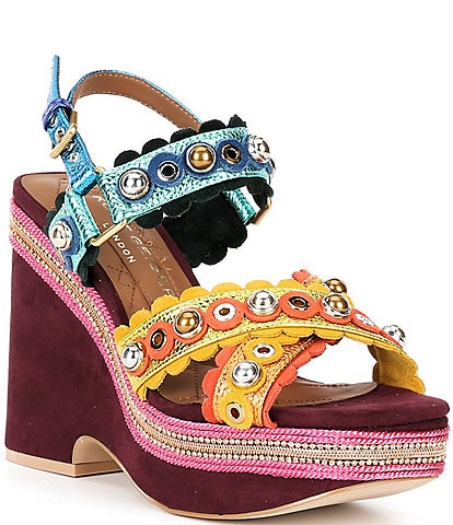 Kurt Geiger London Scalloped Leather Stud Embellished Platform Wedges