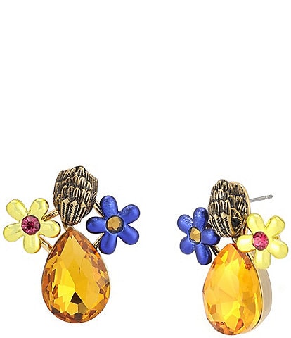 Kurt Geiger London Signature Eagle Floral Stone Cluster Drop Earrings