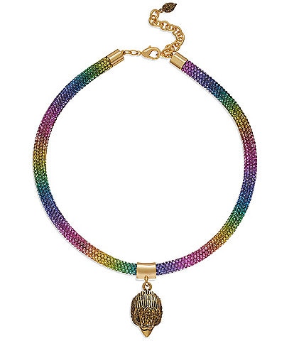 Kurt Geiger London Signature Eagle Rainbow Rhinestone Mesh Statement Pendant Collar Necklace