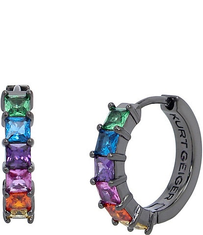 Kurt Geiger London Signature Rainbow Cubic Zirconia Tennis Huggie Hoop Earrings