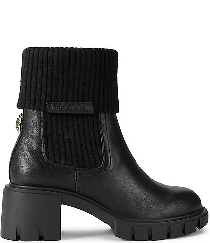 Kurt Geiger London Snug Foldover Sock Leather Eagle Ornament Chunky Ankle Booties
