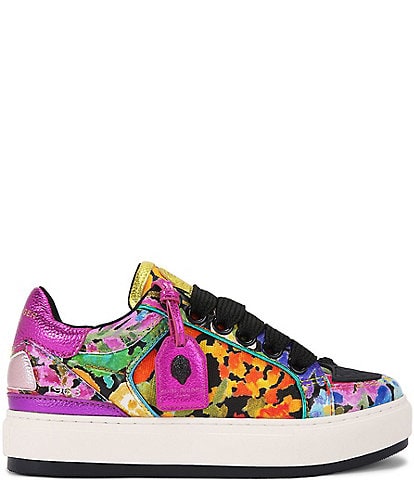 Kurt Geiger London Southbank Tag Floral Canvas Platform Sneakers