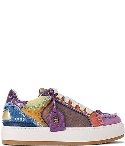 Kurt Geiger London Southbank Tag Frayed Colorblock Denim Platform Sneakers