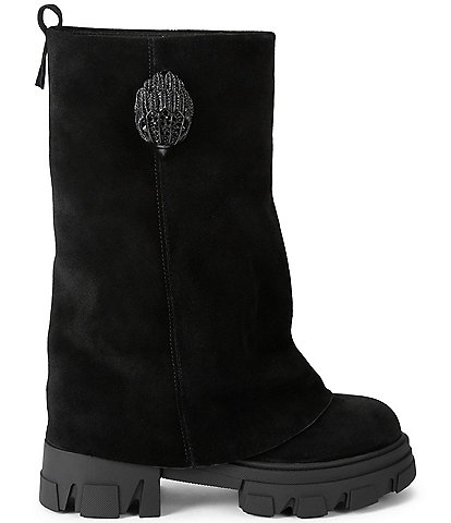 Kurt Geiger London Stomp Foldover Suede Mid Calf Biker Boots
