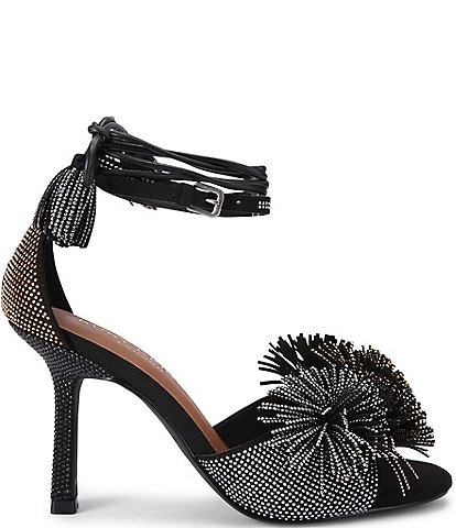 Kurt Geiger London Suede Embellished Pom-Pom Tassel Ankle Wrap Dress Sandals