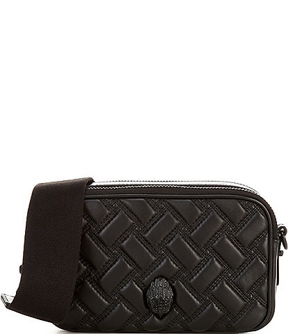 Kurt Geiger London Two Zip Kensington Drench Black Quilted Leather Small Camera Crossbody Bag
