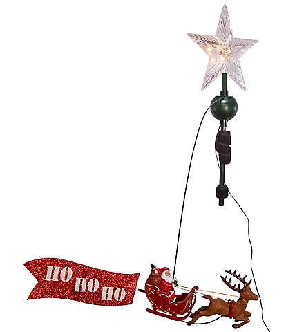 Kurt S. Adler LED Star Tree Topper with Rotating Santa & Sleigh Tree Topper