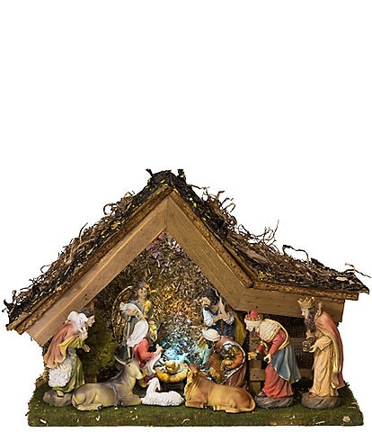 Kurt S. Adler Musical LED Lighted Nativity Set With Stable, 11-Piece Set