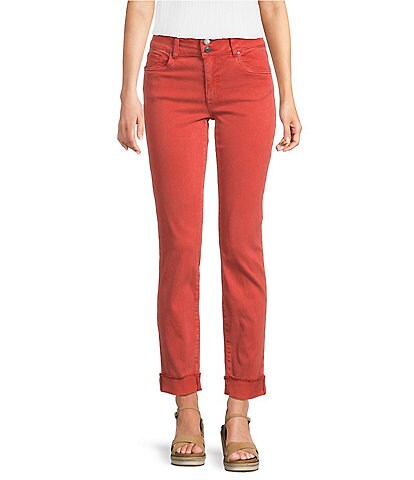 Kut from the Kloth Amy Denim Double Button Ankle Straight Leg Roll Up Cuff Jeans