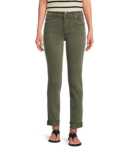 Kut from the Kloth Amy Denim Double Button Ankle Straight Leg Roll Up Cuff Jeans