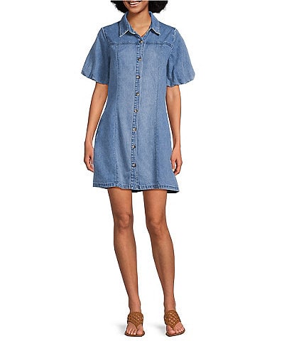 KUT from the Kloth Blanca Point Collar Short Sleeve Denim Dress