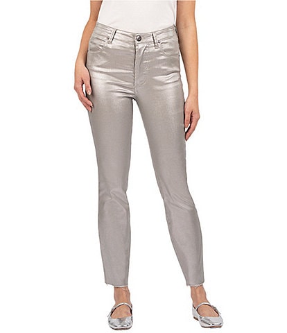 Kut From The Kloth Charlize Metallic Coated Cigarette Leg High Rise Fab Ab Technology Ankle Jean