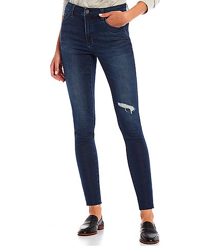 KUT from the Kloth Conie Fab Ab Fit Technique High Rise Destruction Raw Hem Ankle Skinny Leg Jeans