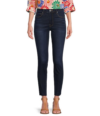 Ava Flared Ankle Jeans With Frayed Hems - Foundry Blue