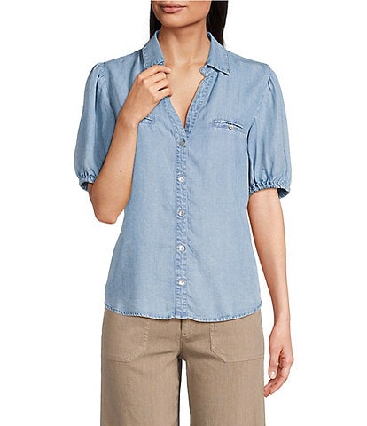 KUT from the Kloth Harriet Point Collar Short Ballon Sleeve Button Down Top