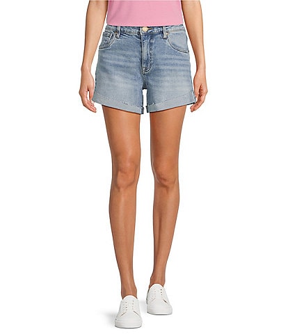KUT from the Kloth Jane High Rise Uneven Rolled-Up Raw Hem Stretch Denim Shorts